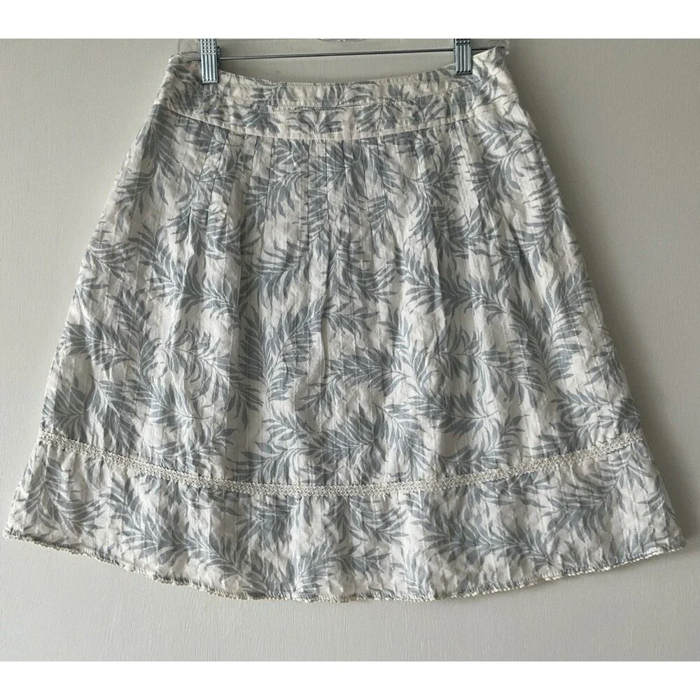 Ann Taylor Size 4 White Skirt Cotton Leaves Embroidered Eyelet Tiered Whimsical
